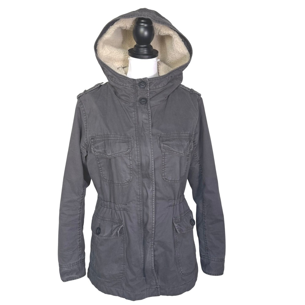 AMERICAN EAGLE Women's Medium Gray Sherpa Lined Hooded Utility Field Jacket